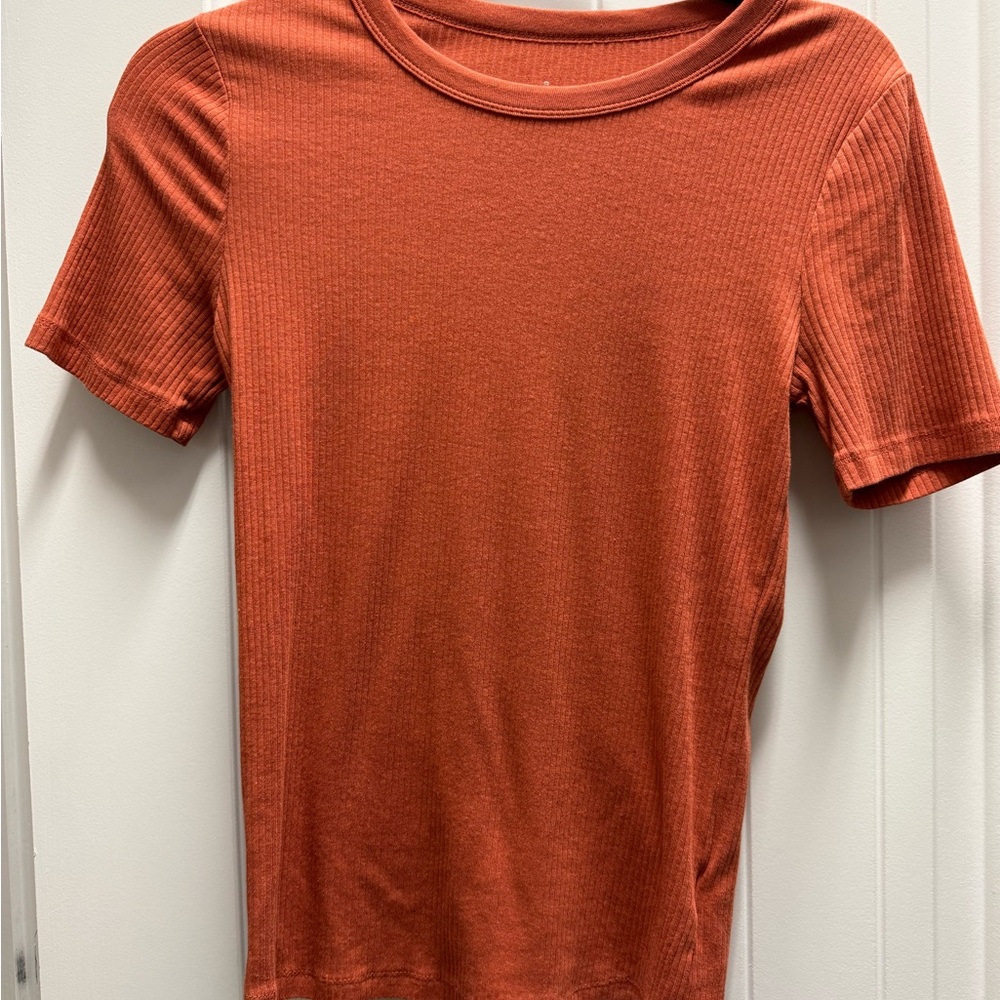 Rust Orange Ribbed Women's Top